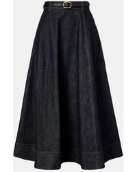 Self-Portrait - High-Rise Denim Midi Skirt - Lyst