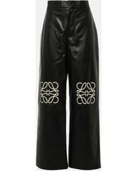 Loewe - Anagram Leather Wide-leg Pants - Lyst