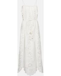 FARM Rio - Robe Longue En Ramie A Broderies Anglaises - Lyst