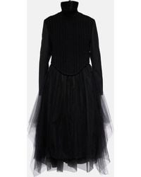 Noir Kei Ninomiya - Wool-Blend And Tulle Midi Dress - Lyst