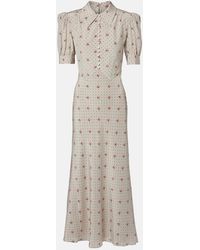Alessandra Rich - Floral Polka-Dot Silk Maxi Dress - Lyst