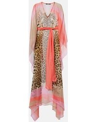 Roberto Cavalli - Printed Belted Silk Kaftan - Lyst