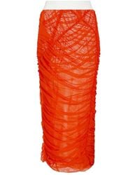 Dries Van Noten - Ruched Mesh Midi Skirt - Lyst