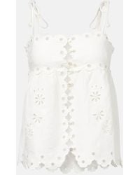 FARM Rio - Embroidered Cutout Linen Top - Lyst