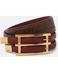 Etro - Double Buckle Slim Paisley Leather Belt - Lyst