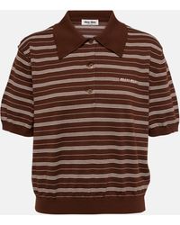 Miu Miu - Striped Cotton-blend Polo Shirt - Lyst