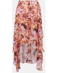 Chloé - Asymmetric Floral Silk Midi Skirt - Lyst