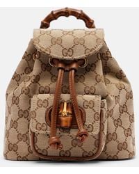 Gucci - Bamboo Medium Leather-Trimmed Canvas Backpack - Lyst