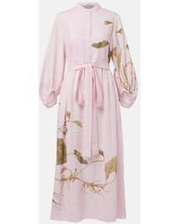 Erdem - Printed Linen Midi Dress - Lyst