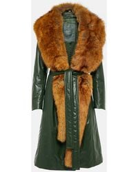 Burberry - Mantel Aus Leder Mit Faux Fur - Lyst