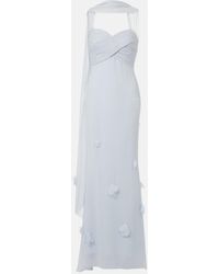 Self-Portrait - Floral-Applique Silk-Detail Georgette Gown - Lyst