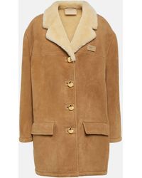 Prada - Oversized Shearling-trimmed Suede Coat - Lyst