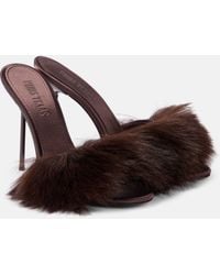 Paris Texas - Lidia 105 Faux Fur And Satin Mules - Lyst