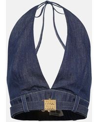 Miu Miu - Bralette di jeans con logo - Lyst