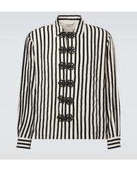 Bode - Striped Velvet-Trimmed Silk Shirt - Lyst