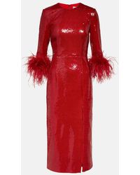 Rebecca Vallance - Nika Feather-trimmed Sequined Midi Dress - Lyst