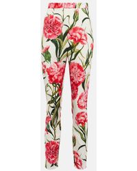 Dolce & Gabbana - Pantaloni slim in misto seta con stampa - Lyst
