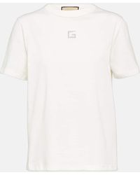 Gucci - T-shirt Aus Baumwoll-jersey Mit Kristallen - Lyst