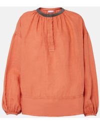 Brunello Cucinelli - Top Monili Aus Leinen Und Baumwolle - Lyst