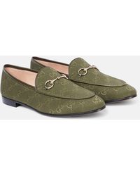 Gucci - Jordaan Horsebit-Detailed Leather-Trimmed Canvas-Jacquard Loafers - Lyst