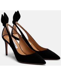 Aquazzura - Bow Tie 85 Suede Pumps - Lyst