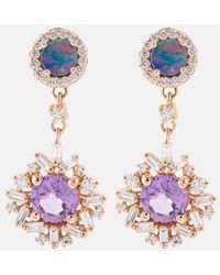 Suzanne Kalan - One Of A Kind 18kt Rose Gold Drop Earrings With Gemstones - Lyst