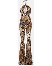 Roberto Cavalli - Jaguar-Print Cutout Jersey Jumpsuit - Lyst
