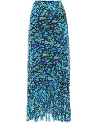 Ganni Floral Mesh Midi Wrap Skirt - Blue