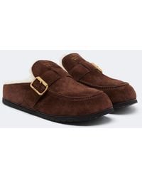 Prada - Slippers Aus Veloursleder Mit Shearling - Lyst