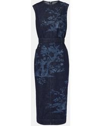 Erdem - Printed Cotton Denim Pencil Dress - Lyst