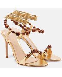 Gianvito Rossi - Embellished Metallic Leather Slingback Sandals - Lyst