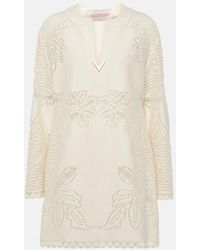 Valentino - Guipure Lace-trimmed Cotton-blend Minidress - Lyst