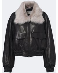 Nour Hammour - Shearling-Trimmed Leather Blouson Jacket - Lyst