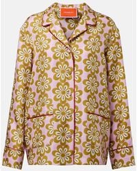 La DoubleJ - Chemise De Pyjama En Soie A Fleurs - Lyst