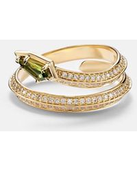 STONE AND STRAND - Shield Serpent 14Kt Ring With Diamonds And Tourmaline - Lyst
