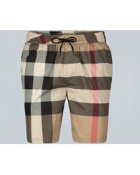 Burberry Large Check-print Swim Shorts - Natural