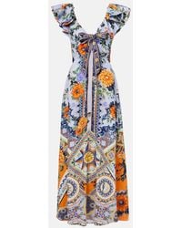 CAMILLA - Printed Linen And Silk Maxi Dress - Lyst