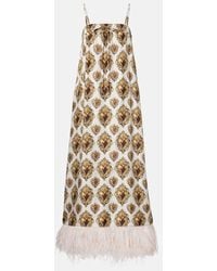 Dolce & Gabbana - Robe Longue Imprimee En Soie A Plumes - Lyst