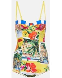 Dolce & Gabbana - Portofino Printed Balconette Swimsuit - Lyst