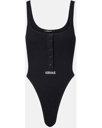 Versace - Ribbed-Knit Logo Cotton-Blend Bodysuit - Lyst
