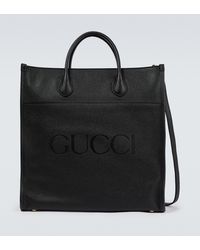 Gucci Bedruckte Tote Bag aus Leder - Schwarz