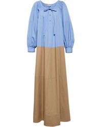 Lee Mathews Frankie Long-sleeved Cotton Poplin Maxi Dress - Blue