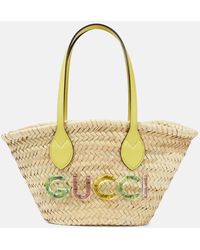 Gucci - Shopper Small in rafia con logo - Lyst