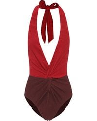 Self-Portrait Bañador con escote halter - Rojo