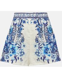 Camilla - Bedruckte High-Rise-Shorts aus Leinen - Lyst