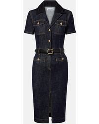 Self-Portrait - Belted Denim Midi Dress - Lyst