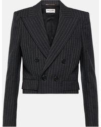 Saint Laurent - Cropped Pinstriped Wool And Cotton-blend Twill Blazer - Lyst