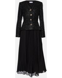 Self-Portrait - Midikleid Aus Boucle Und Chiffon - Lyst