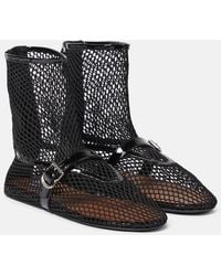 Alaïa - Fishnet Leather-Trimmed Ankle Boots - Lyst