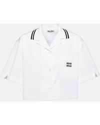Miu Miu - Logo Cotton Poplin Cropped Shirt - Lyst